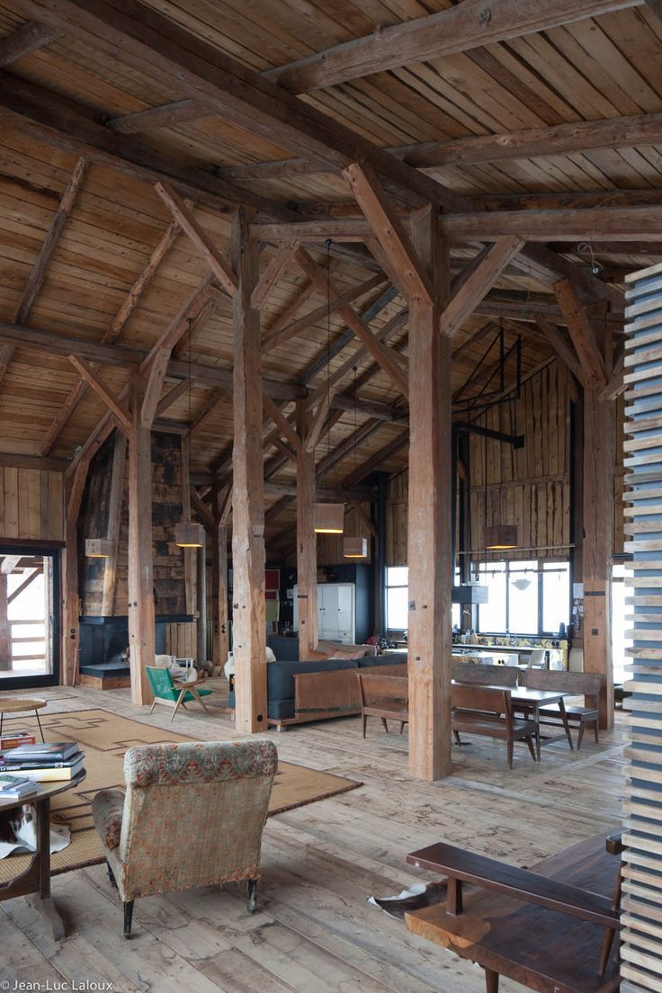 Glöd — dining room inside a restored timber barn